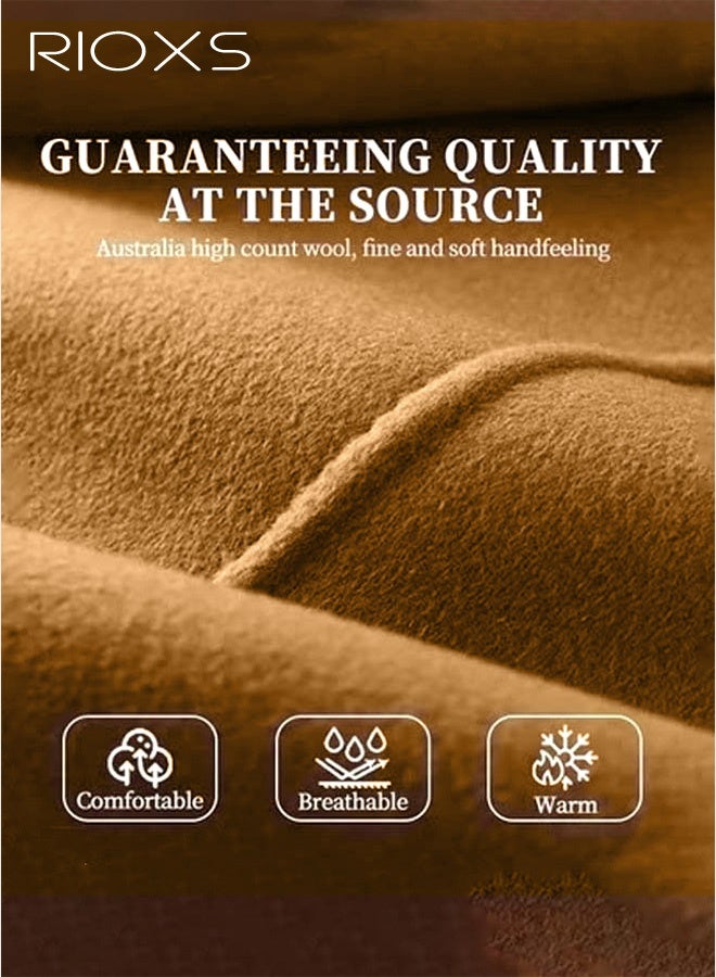 RIOXS Women's Notch Lapel Button Wool Blend Mid Long Coat, Stylish Warm Tweed Over Coat  Long Jacket with One Button and 2 Pockets, Winter Midi Long Pea Coat, Good for Street, Dating, Work, Office, Shopping or Everyday Wear, Dark Brown - Image 5